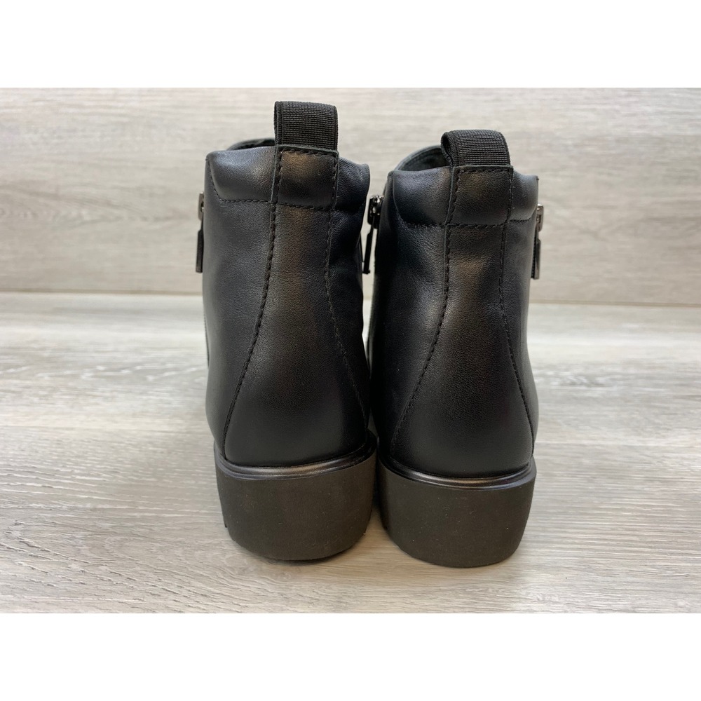 Munro American Black Leather Ankle Boots Dual Zip Lug Sole 6 Comfort Shoes - Picture 4 of 11
